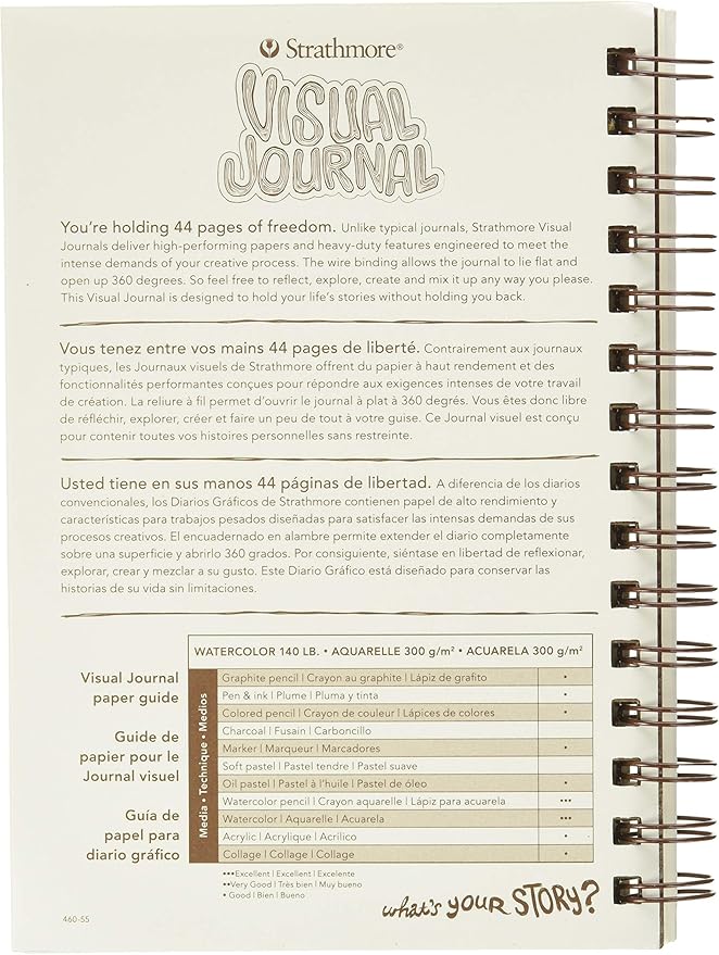 Strathmore 460-55 400 Series Visual Watercolor Journal, 140 LB Cold Press, 5.5"x8", 22 Sheets , White