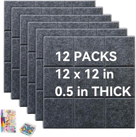 Large Cork Board for Walls, Yunihome 12 Pack 36" x 48" Felt Bulletin Board Wall Tiles for Home Kitchen School Office Wall Decor with Assorted Colors DIY Decorative Push Pins Sets