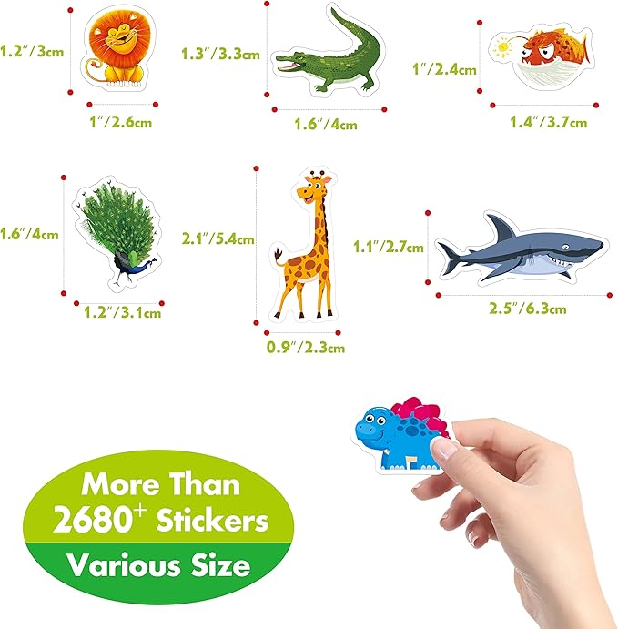 2680+ Animal Stickers, 64 Sheets Adorable Cartoon Animal Designs, Various Themes Motivational Animal World Labels for Teacher Classroom Reward Gift Encourage Kids to Do Chores Go to The Toilet