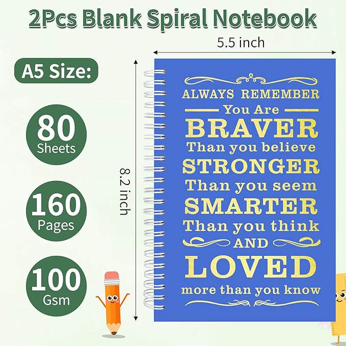 2Pcs Blank Spiral Notebook,Inspirational Gifts A5 Hardcover Sketch Book,Art Sketchbook for Drawing, Unlined, Plain Sketch Book for Women Men Work Writing,160 Pages (2, Blank Page Dark Blue)