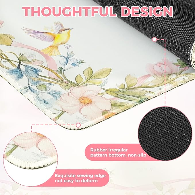 iCasso Desk Matt for Desktop,Cute Desk Pad White,Anti-Slip Large Gaming Mousepad XXL,Soft Lycra Surface Computer Mat Women,Girly Keyboard Pad for Home Office
