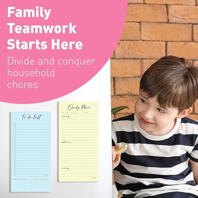 S&O Set of 4 Essential Refrigerator Notepads with Magnet - Grocery Schedule Holder Pad for Fridge - Weekly Magnetic To Do List for Adhesive - Cling Notebook Meal Planner - Attractive Shopping List Pad