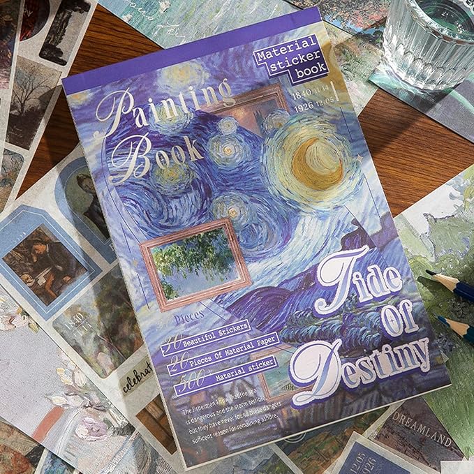 Vintage Scrapbook Stickers, 50 Sheets Aesthetic Oil Painting Sticker Book for Adults with 450pcs Washi Stickers and 20 Sheets Scrapbook Paper Ephemera Sticker Book for Junk Journal Journaling Supplies
