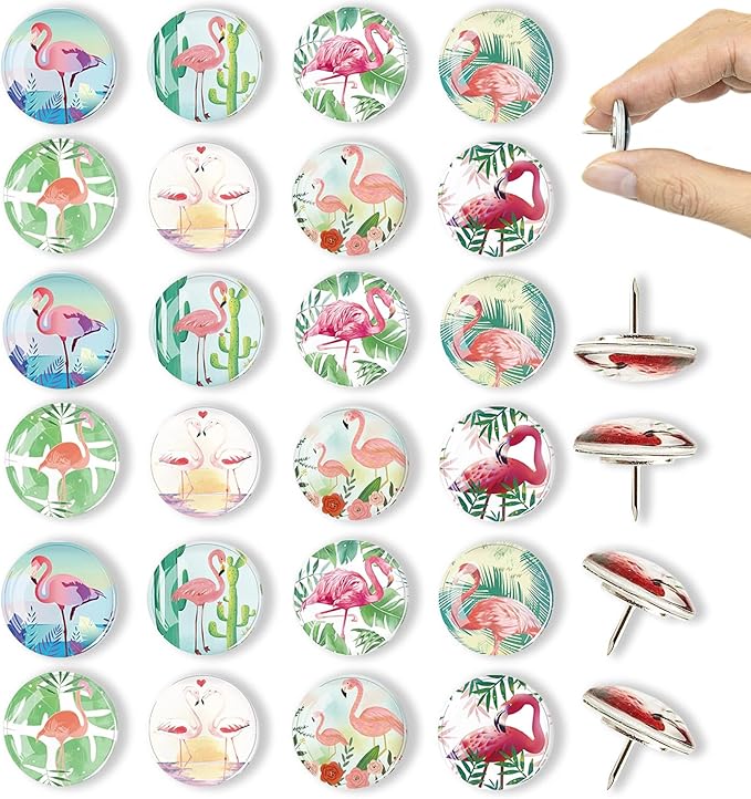 Push Pins for Bulletin Board-24Pcs Flamingo Thumb Tacks,Push Pins for Wall, Cork Board Thumbtacks, Cute Thumb Tack for Office Decorative,Aesthetic Office Supplies.