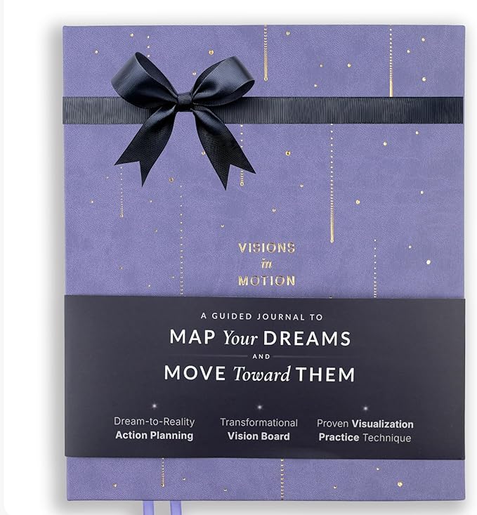 Manifestation Journal & Vision Board Kit Guided Journal | Self Improvement & Goal Planner with Habit Tracker for Self Care | Undated Vegan Leather Hardcover | Visions in Motion Portable Vision Board (Purple)