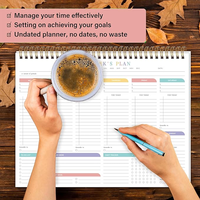 TREES Weekly To Do List Pad with 52 Undated Sheets（8.5"×11"）- Weekly Desk Notepad with Spiral Binding for Women & Man, Office, School and Home Personal Organizer