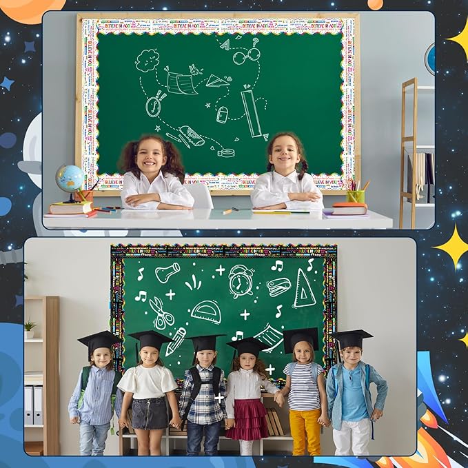 2 Rolls Inspirational Quote Bulletin Board Borders, 65.6 Ft Motivational Scalloped Trim Growth Mindset Straight Decorative Border Trim for Back to School Classroom Wall Chalkboard Decor