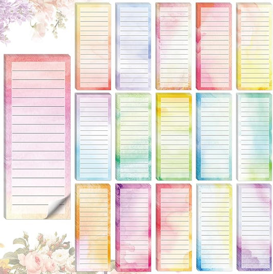 Teling 16 Pcs Magnetic Notepads Grocery List for Refrigerator Magnetic Shopping List to Do Planning Memo Pad for Fridge Refrigerator School Office Home(Watercolour)