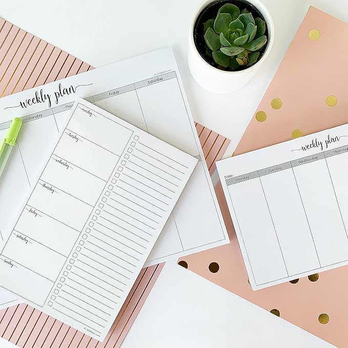 321Done Weekly Plan with Checklist Notepad – 50 Sheets (5.5x8.5) Small – Made in USA - Two Column, Minimalist to-Do Planning Memo Pad, Simple Planner Schedule Inserts Sunday Start