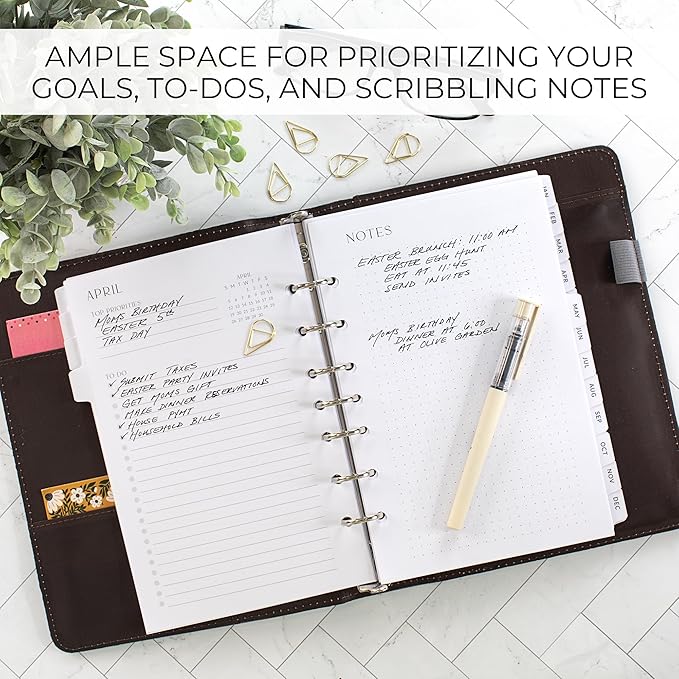 Beautiful 2026-2027 Monthly Planner Refill for 7 Ring Binders – Durable A5 Paper Insert Set 5.5" x 8.3" - Refills Incl. Tabs & Monthly, Yearly Calendar Spreads - From December 2025 - December 2027