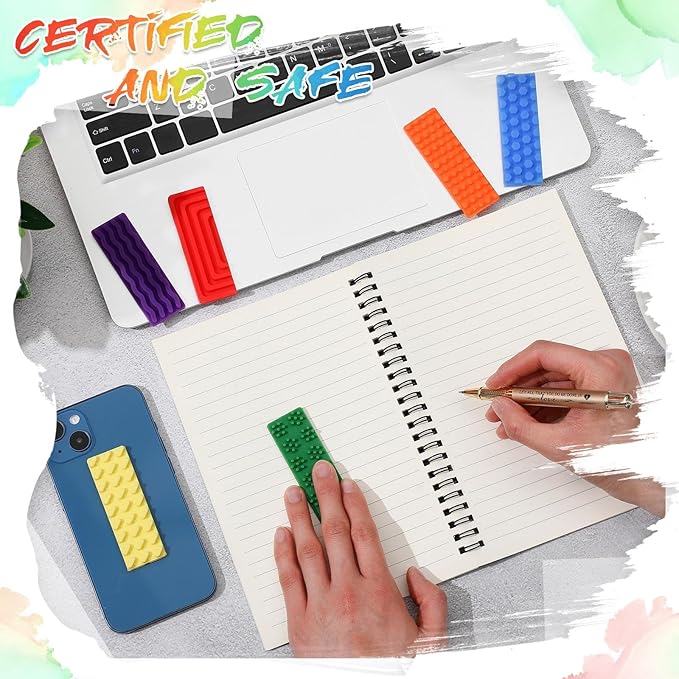 Ireer 6 Pcs Textured Sensory Stickers Silicone Desk Fidget Decals Thick Mental Health Stickers Strips Different Textured Calm Decals Stress Anxiety Relief Items for Adult Autism ADHD Desk Office Gift