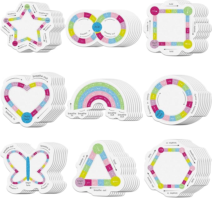 72 Pcs Anxiety Sensory Stickers Strips Adhesive Textured Mental Health Calm Stickers Mindfulness Fidget Decals Stress Anxiety Relief Items for Therapy Office Desk Counselor(Cute Breathe)