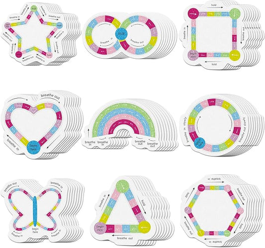 72 Pcs Anxiety Sensory Stickers Strips Adhesive Textured Mental Health Calm Stickers Mindfulness Fidget Decals Stress Anxiety Relief Items for Therapy Office Desk Counselor(Cute Breathe)
