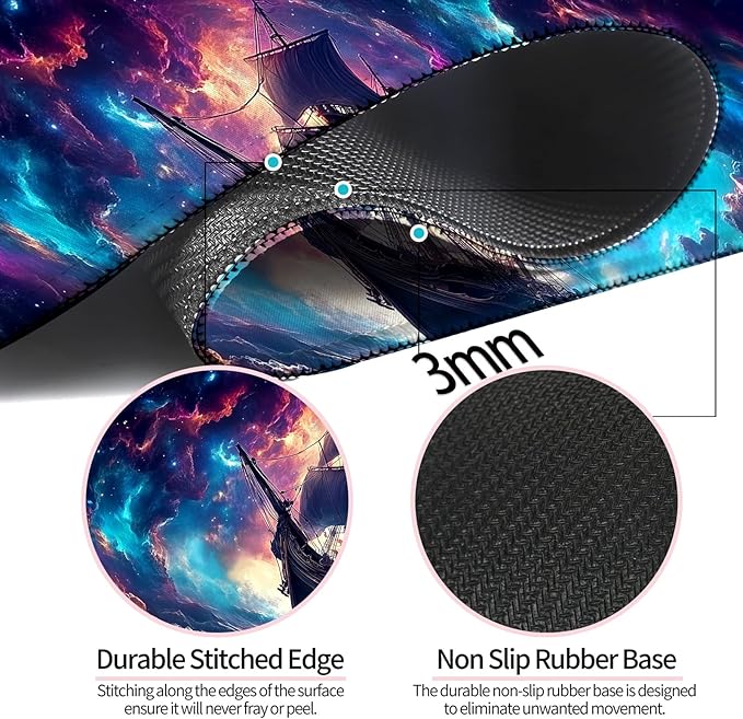 Fantasy Pirate Ship Gaming Desk Mat, Computer Keyboard Large Extended Long Mouse Pad for Office and Home, XL (W01)