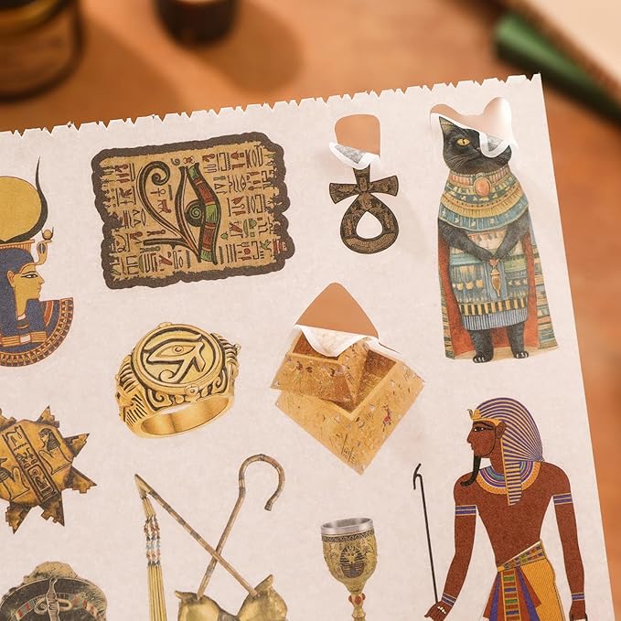 Pre-Cut Vintage Stickers for Journaling, 500+ Scrapbook Stickers and 20 A5 Scrapbook Papers, Retro Egypt Theme Aesthetic Washi Sticker Book for Adults, Ephemera for Junk Journal Supplies DIY Crafts