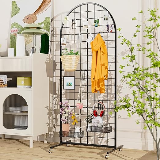 Grid Wall Panel 2PCS Display Stand 2' x 5.2' FT Black Grid Wall Panels Movable Retail Display Racks Floorstanding Gridwall Heavy Duty with Wheel for Art Craft Photo Displays Fair Trade Show