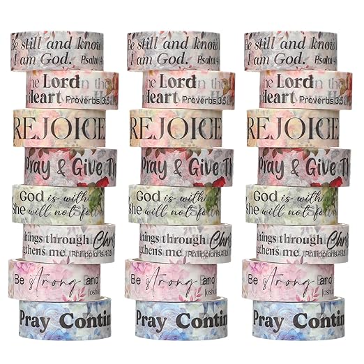 Janlaugh 24 Rolls Christian Washi Tape Gifts Bulk Religious Inspirational Scripture Supplies Bible Verse Washi Tape for Bible Journaling Study Crafting Floral New Year DIY Gifts