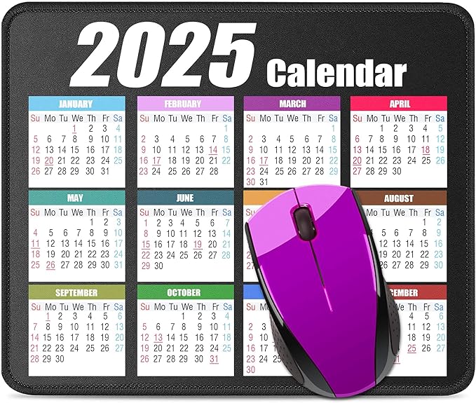 Calendar Mouse Pad with Non-Slip Rubber Base, Premium-Textured & Waterproof Mousepads with Stitched Edges, Mouse Pads for Computers, Laptop, PC, Office & Home (2025 White)