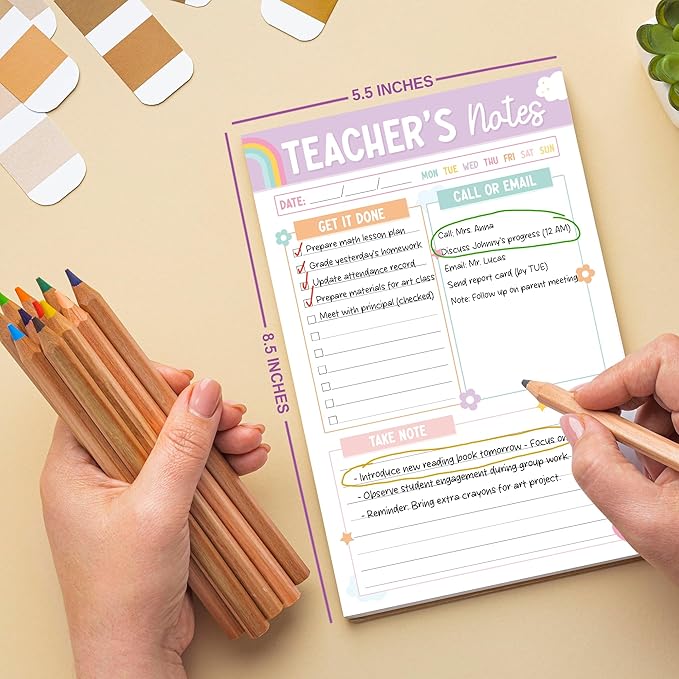 Teacher Gifts, Gifts for New Teachers, Pastel Teacher Notepad, To-Do List Notepad, Stationery Must-Have Supplies for Preschool, Elementary, Middle, and High School Teachers