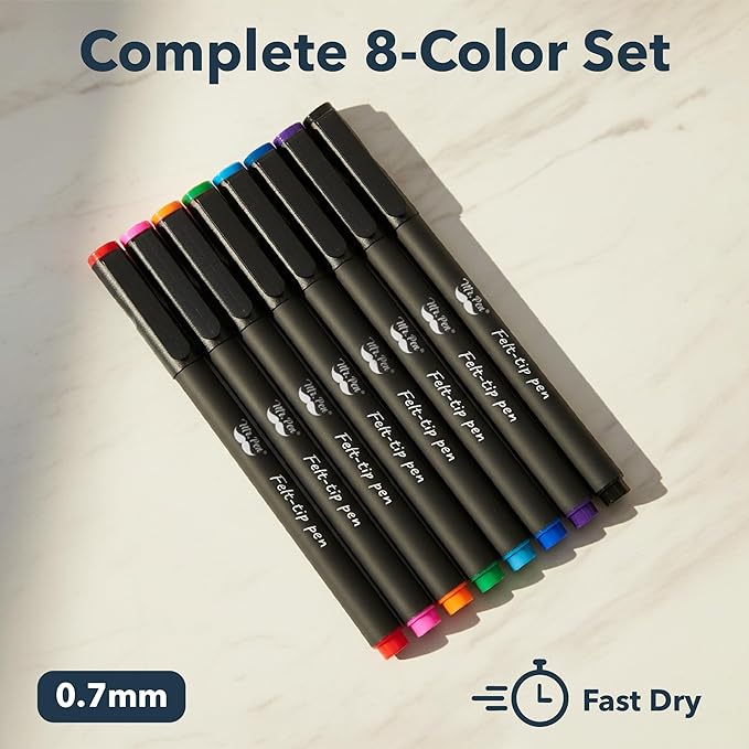 Mr. Pen- Felt Tip Pens, Assorted Colors, 8 Pack, 0.7mm, Bible Journaling Pens, Fine Felt Tip Pens Fine Point, Journaling, Note Taking, Fast Dry, Writing