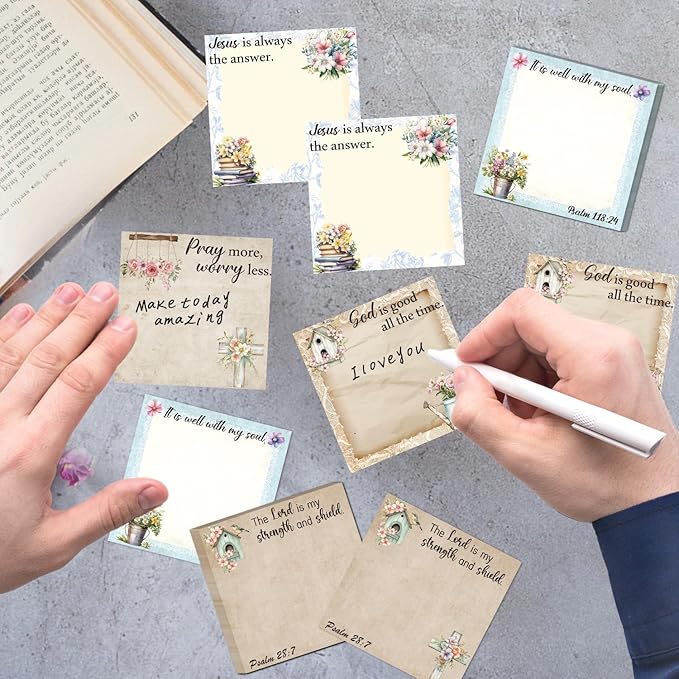 Floral Bible Sticky Notes Gifts - 9 Pack Vintage Flower Bible Verse Notepads 3x3 Inches, Religious Faith Gifts for Christian Women, Biblical Memo Pads School Office Supplies (450 Sheets)