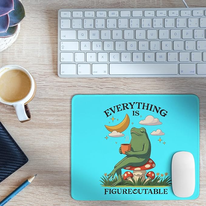 Blue Frog Motivational Mouse Pad,Everything is Figureoutable Positive Affirmations Desk Mat for Dorm Home Office Desktop Decor,Psychotherapy Office Desk Decor,10.2x8.2 in