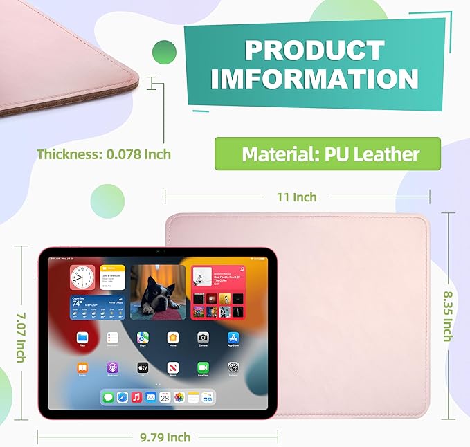 PU Leather Mouse Pad with Stitched Edge Micro-Fiber Base - Non-Slip Waterproof, 8x11Inch (Rose Pink)