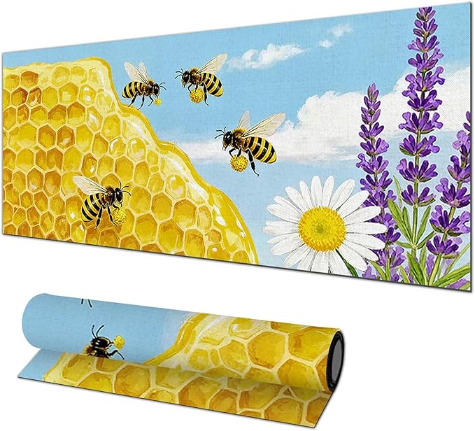 Bees XL Mouse Pad 31.5 x 11.8 Inch Gaming Mousepad Diatomite Large Keyboard Mouse Pad for Home and Office Desk Accessories with Bright Honeycomb Scene Bees Artwork Smooth Control Surface