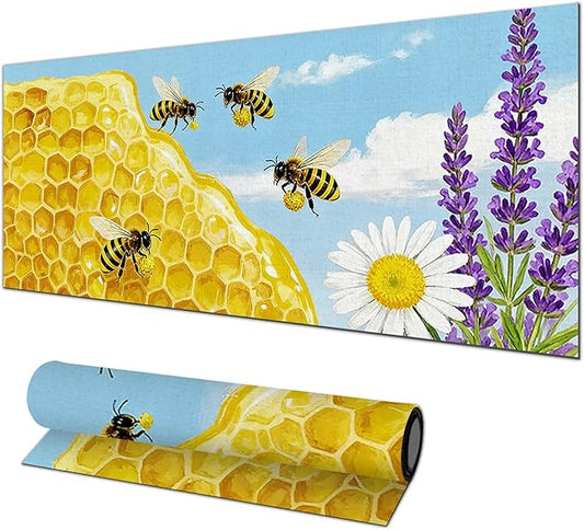 Bees XL Mouse Pad 31.5 x 11.8 Inch Gaming Mousepad Diatomite Large Keyboard Mouse Pad for Home and Office Desk Accessories with Bright Honeycomb Scene Bees Artwork Smooth Control Surface