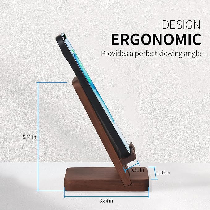 Wood Phone Stand, Desktop Wooden Phone Holder, Portable Office Phone Stand for Desk, Wood ipad Stand, Compatible with iPhone & All Cell Phones (Walnut)