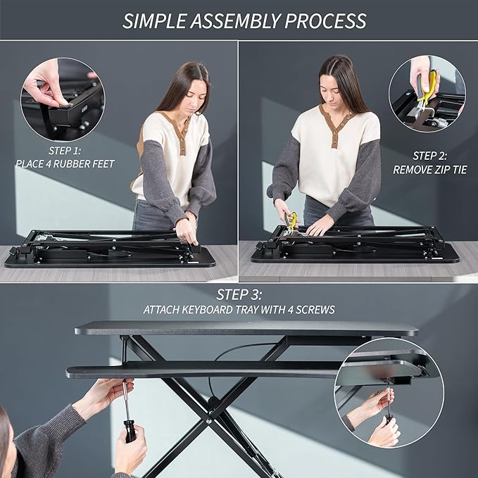 VIVO 36 inch Desk Converter, K Series, Height Adjustable Sit to Stand Riser, Dual Monitor and Laptop Workstation with Wide Keyboard Tray, White Dry Erase, DESK-V036KWE