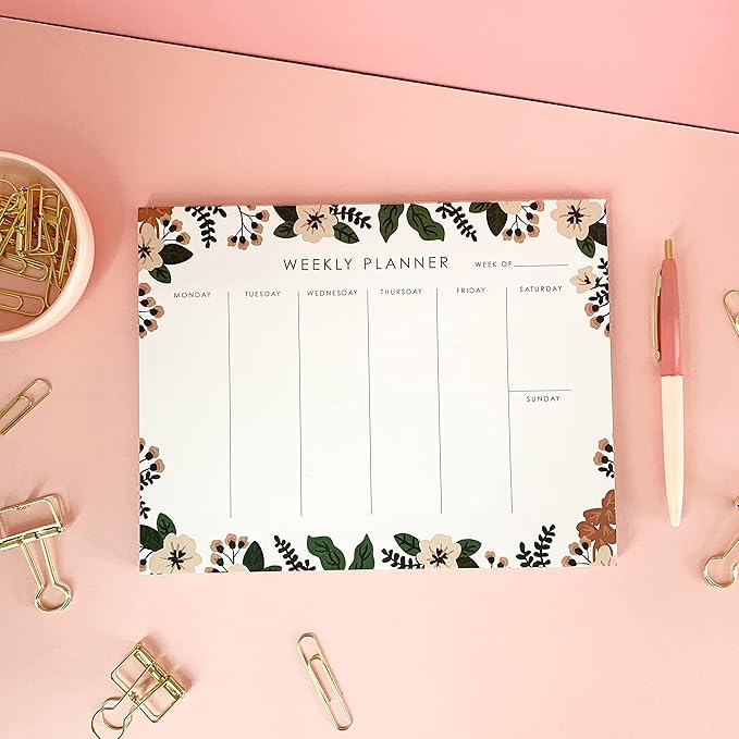 Weekly Planner Notepad - 9x7” inches, 52 tear off sheets - Undated Desk Planner Pad Calendar Notepad Organizer for Weekly To Do List, Notes and Schedule (Floral)