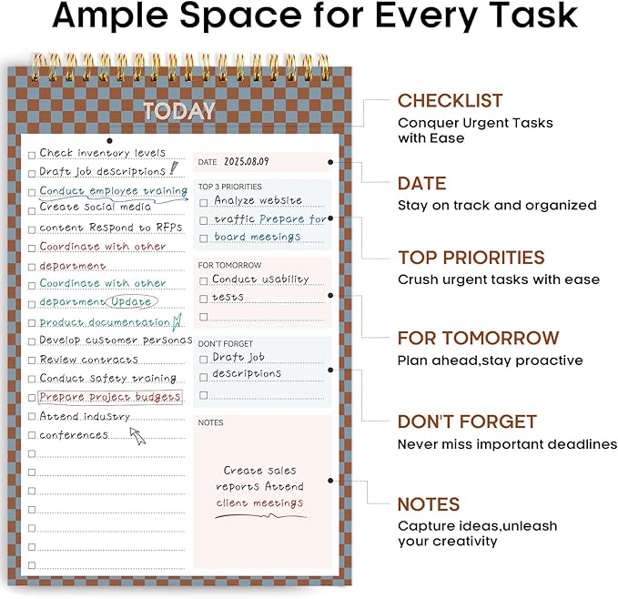 To Do List NotePad, Aesthetic To Do List Notebook for Work With 52 Sheet For Daily Tasks and Goal Setting, Undated Daily Planner Perfect for Office, Home and School Supplies - Earth Checkered