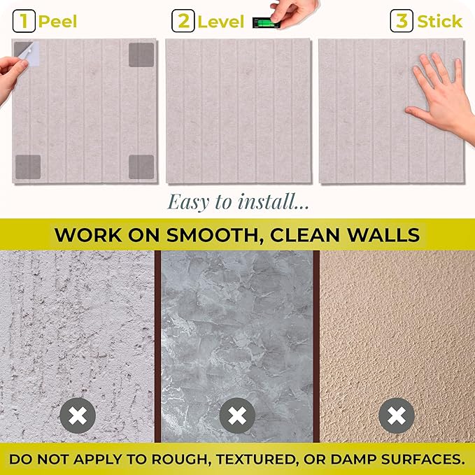Felt Bulletin Board Tiles – 12x12 Inch Cork Wall Panels, Pack of 12, Covers 36x48 Inches, 50 Adhesive Tabs and Bubble Level, Polyester Material – Desert Ivory