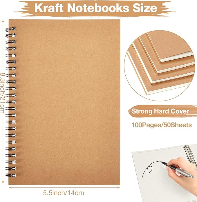 Epakh 36 Pack Blank Spiral Notebook Unlined Notebook Bulk A5 Soft Cover Students Sketchpads Memo Notepad for Drawing Art Back to School Gifts 100 Pages/ 50 Sheets, 8.3 x 5.5 Inches(Brown)