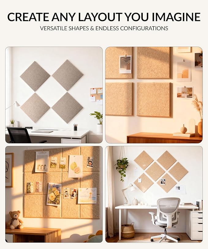 Large Felt Bulletin Board 48" x 36" with Push PINS & Wall Safe Adhesive Tabs – Modern Large Cork Board for Walls in Home or Office, Versatile Felt Board Layout, Cork Board, Vision Board, Dream Board