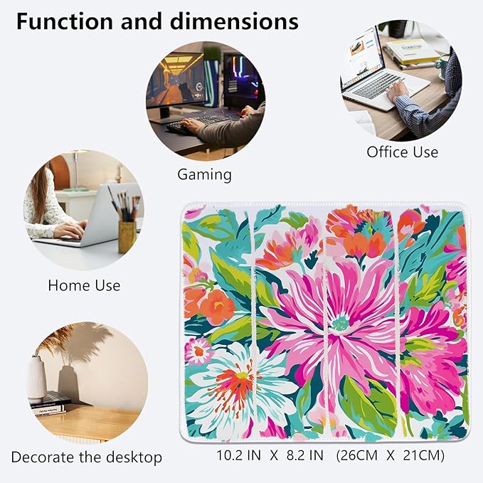 Colorful Floral Desk Mat,Boho Floral Mouse Pad,Preppy Desk Mat,Girly Summer Mouse Pads Desktop for Dorm Home Office Desktop Decor,11.8x9.8 Inch