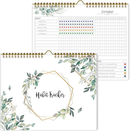 Habit Tracker Calendar，12 Monthly Habit Tracker Journal with Spiral Binding,Undated Weekly Monthly Planner to Boost Productivity&Self Improvement, 8"x10"（Green)