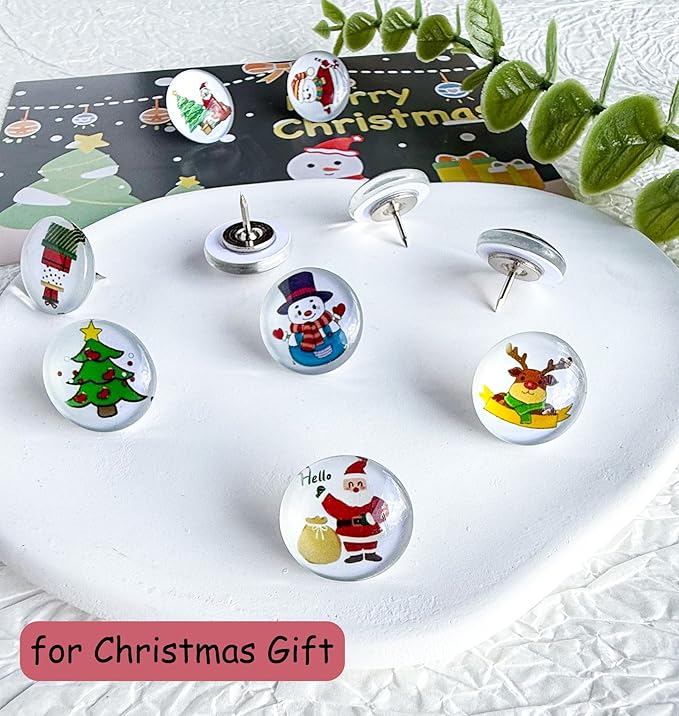 24Pcs Christmas Decorative Push pins,Cute Bulletin Board Tacks,Cork Board Tacks,Thumb Tack Decorative for CorkBoard, Office Organization or Home