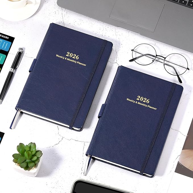 Planner 2026 Weekly and Monthly with Stickers, 5.7" X 8.2", Jan 2026 - Dec 2026, 2026 Calendar Planner, Pen Holder, Inner Pocket, 44 Notes Pages - Blue