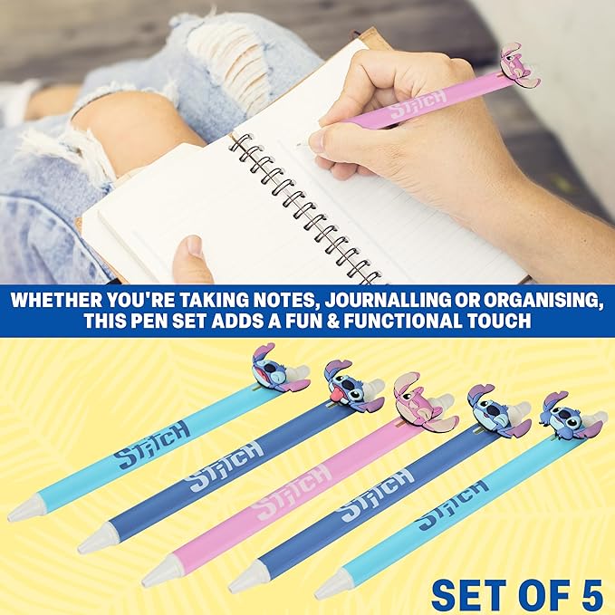 Get Trend Disney Stitch 5pcs Erasable Gel Ink Pens and Angel Cute Writing Pens for Kids Fun Stationery Set Kawaii Journaling Supplies Cool Pen Gifts for Kids (Stitch)