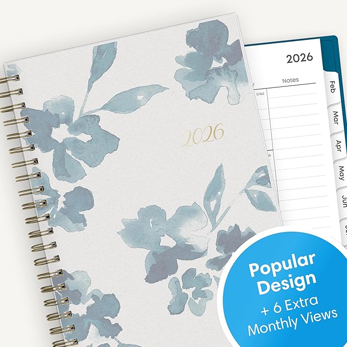 Blue Sky 2026 Weekly and Monthly Planner Calendar, January 2026 - December 2026, 5" x 8", Flexible Frosted Cover, Laminated Tabs, Durable Twin Wire Binding, Bakah Blue
