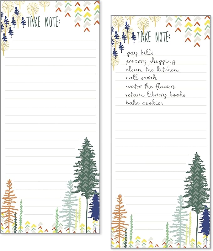 Set of 2- Forest List Pad, Notepad, Shopping List Grocery List with Attachable Magnet