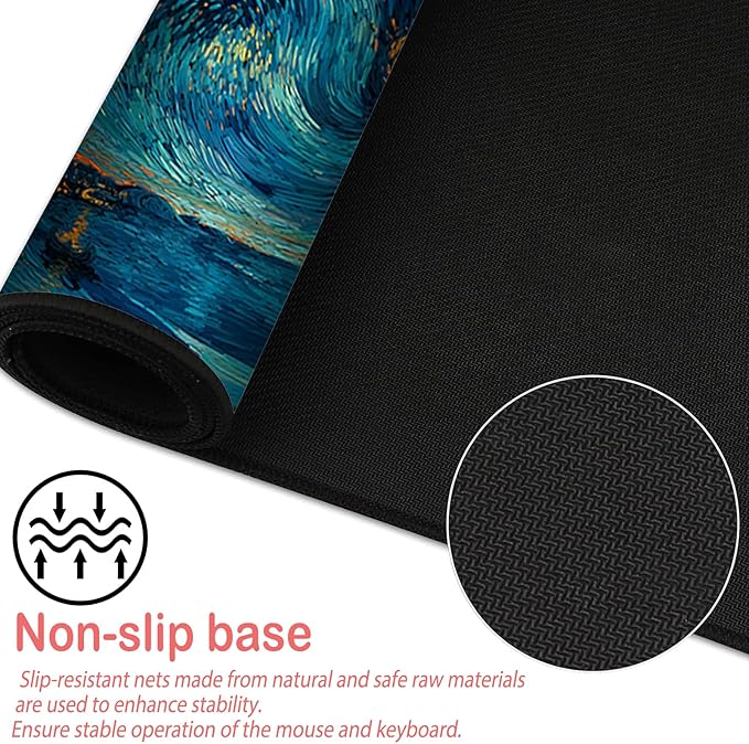 Nuxovilar Starry Night Large Mouse Pad Gaming Mouse Pad Polyester 11.8x31.4 Inches for Home, Studio, Office, Artistic Decor for Van Gogh Enthusiasts