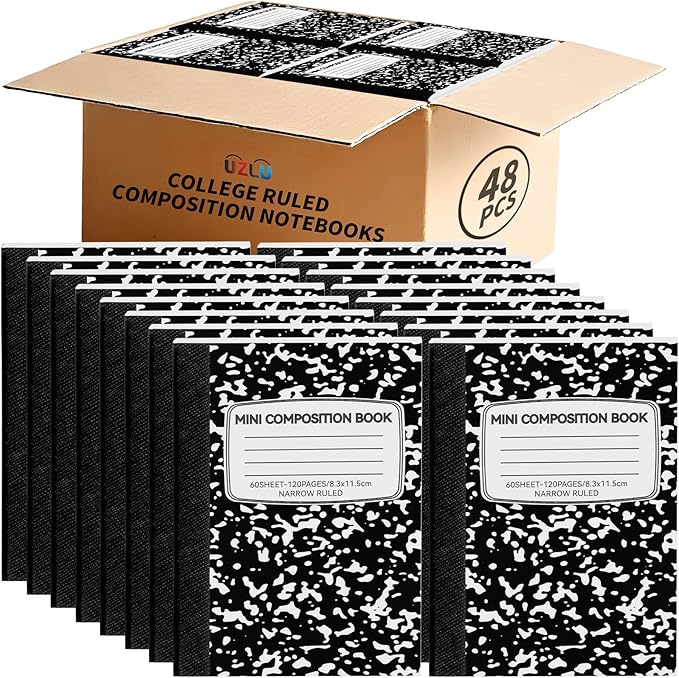 48 Pack Mini Composition Notebooks Bulk College Ruled Half Composition Notebook 4.5" x 3.25" Narrow Ruled Small Pocket Marble Journal 60 Sheets for Students Office School Supplies