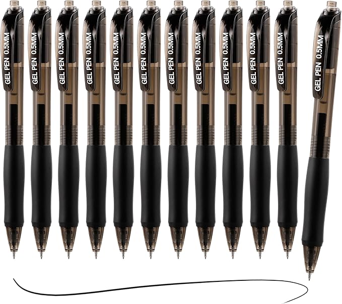 USUAL Gel Pens 0.5 mm,12 Pack Retractable Black Ink Pen Fine Point Rollerball Pens,Quick Dry Smooth Writing,No Bleed for Journaling Note Taking, Home School Office Supplies