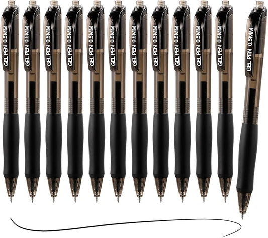 USUAL Gel Pens 0.5 mm,12 Pack Retractable Black Ink Pen Fine Point Rollerball Pens,Quick Dry Smooth Writing,No Bleed for Journaling Note Taking, Home School Office Supplies