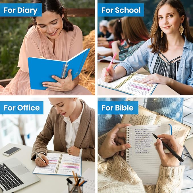 Lined Spiral Journal Notebook for Women, A5 College Ruled Journals for Writing, Hardcover Notebooks for Work, Note taking and Office School Supplies,140 Pages - Azure Blue