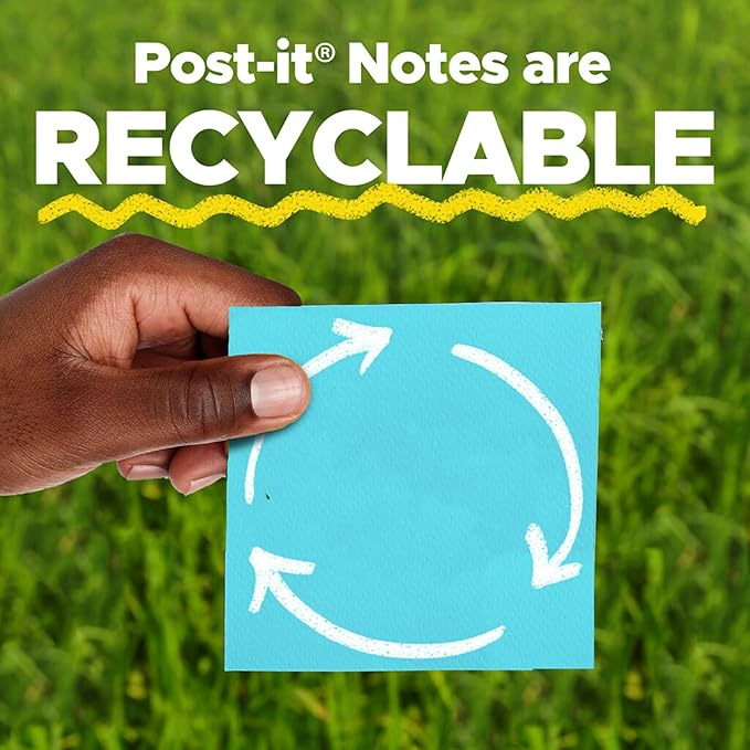 Post-it Super Sticky Notes, Assorted Bright Colors, 3x3 in, 15 Count, 45 Sheets/Pad, 2X The Sticking Power, Recyclable, Multi-Color (Pack of 6)