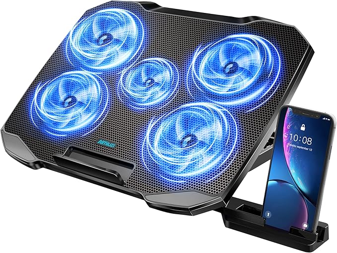 Laptop Cooling Pad Laptop Cooler Stand, Laptop Fan Cooling Pad for 12-15.6 Inch Laptop Notebooks, 5 Quiet Fans, 5 Angle Adjustable Laptop Cooling Stand (Black)